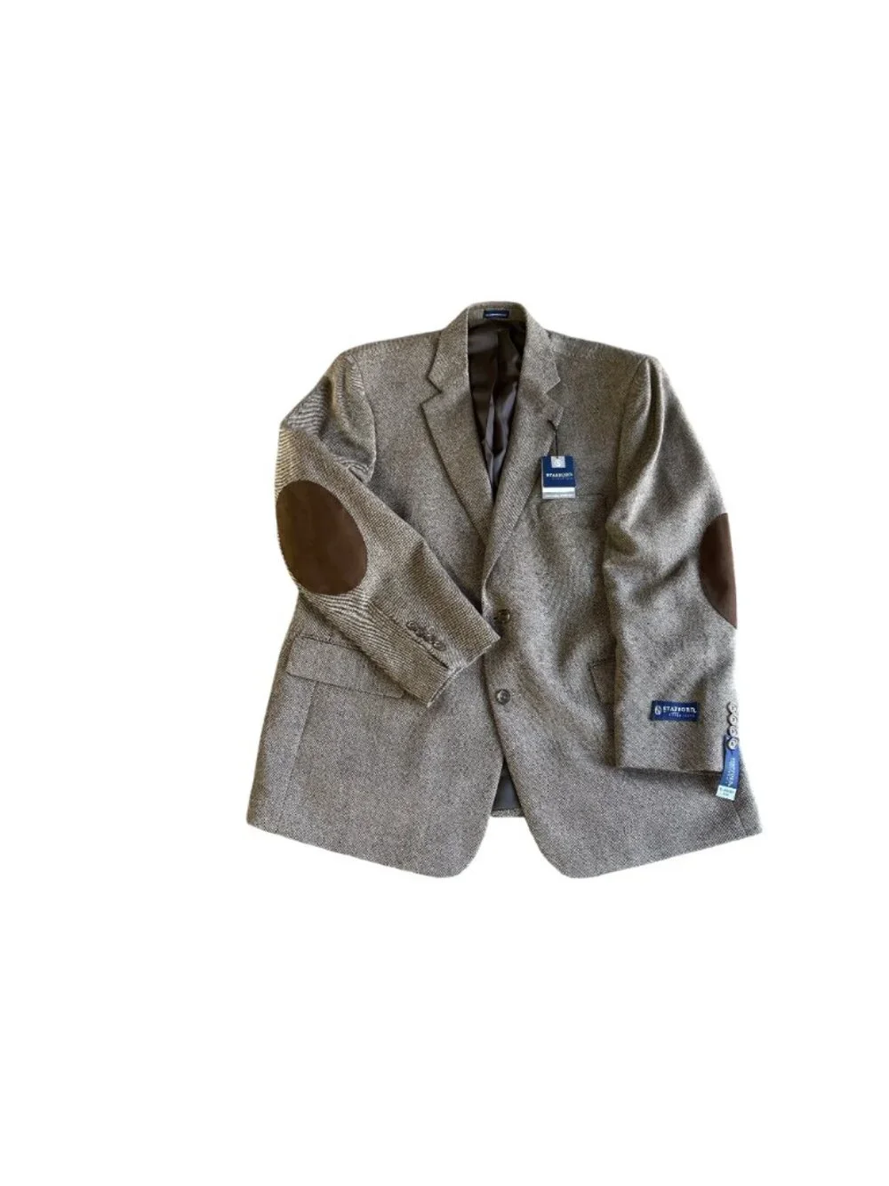 Stafford Essentials Classic Fit Brown Wool Blazer With Elbow Patches Mens Size 4